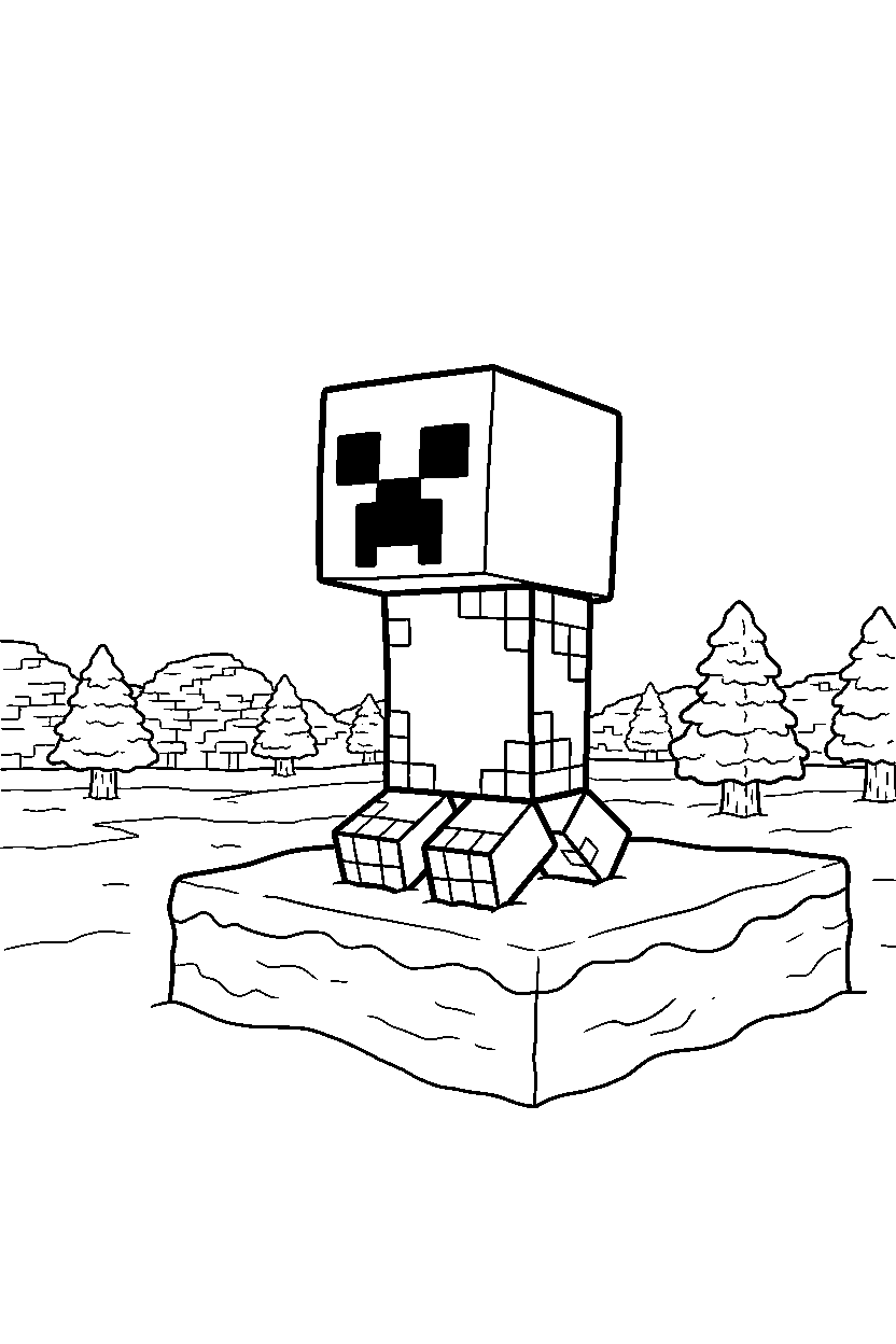 minecraft creeper looking carefully in snowy tundra line art