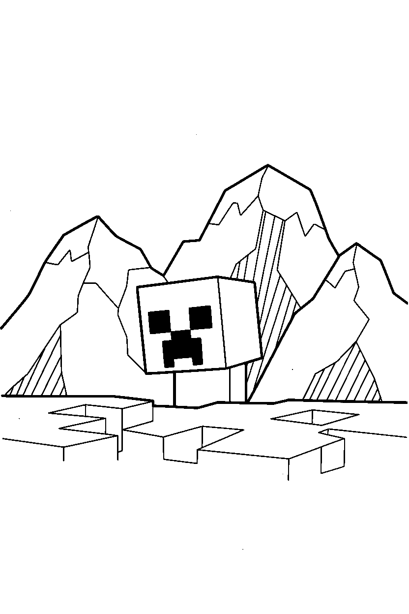 minecraft creeper lurking silently in mountains line art