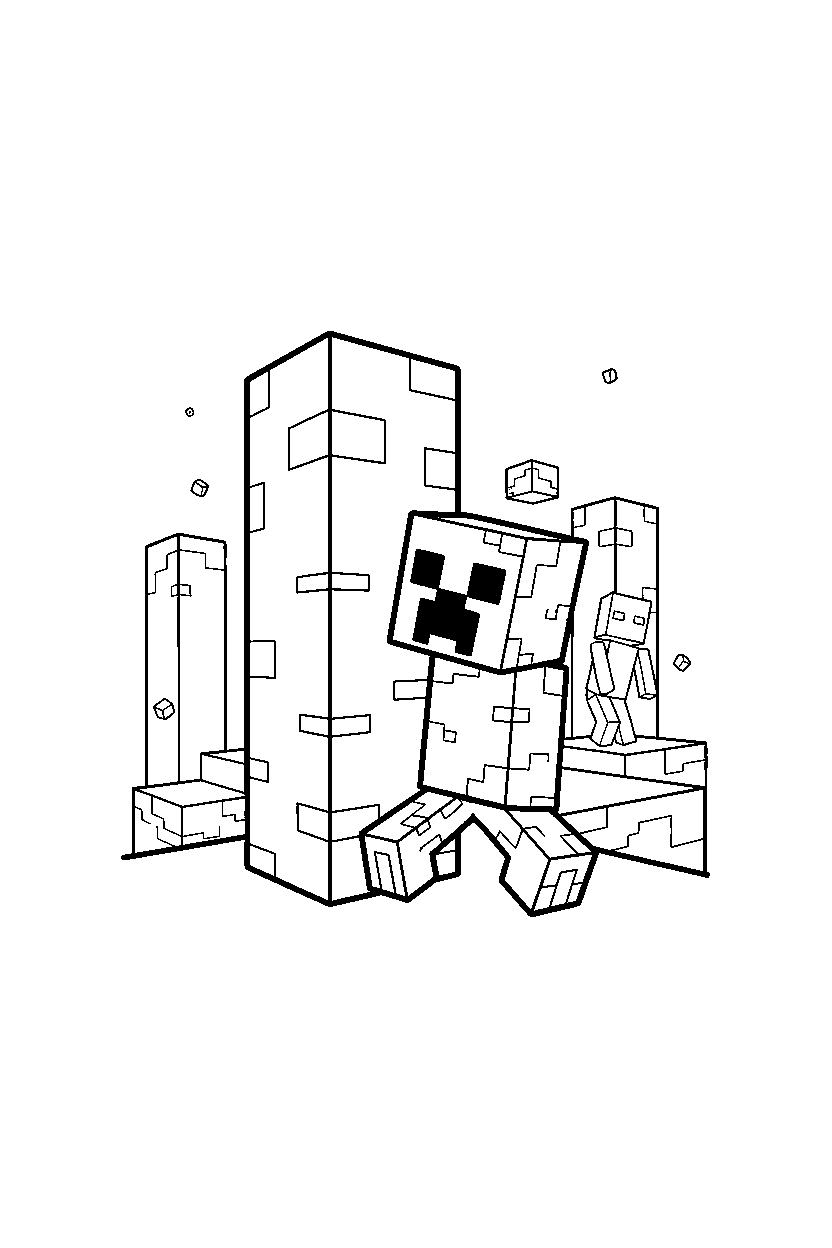 minecraft creeper lurking silently in the end dimension line art