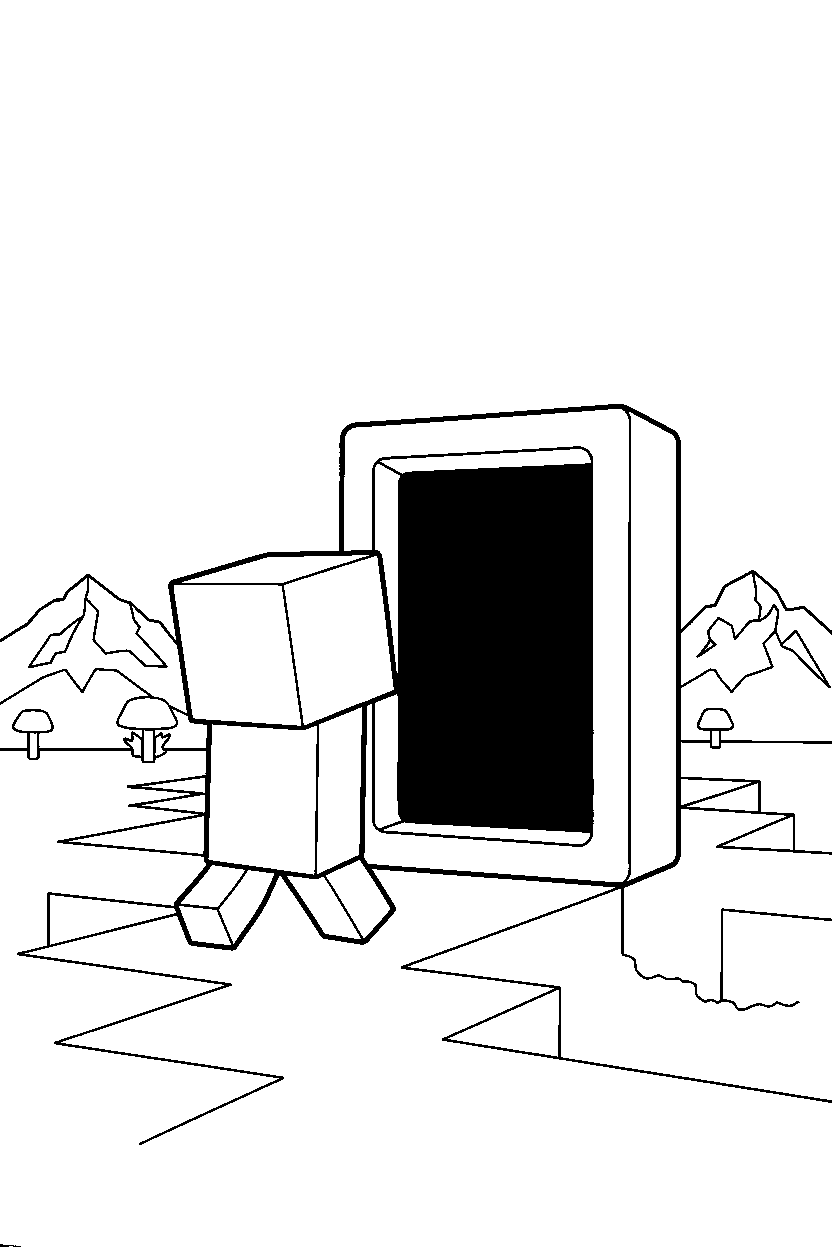 minecraft creeper moving near a nether portal line art