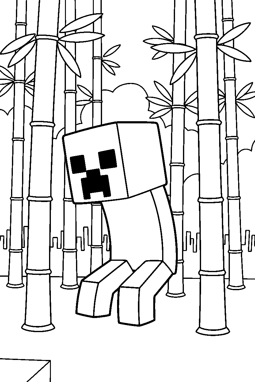 minecraft creeper moving quietly in a bamboo jungle line art