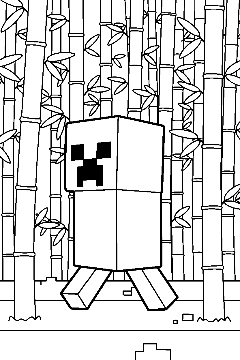 minecraft creeper moving slowly in a bamboo jungle line art