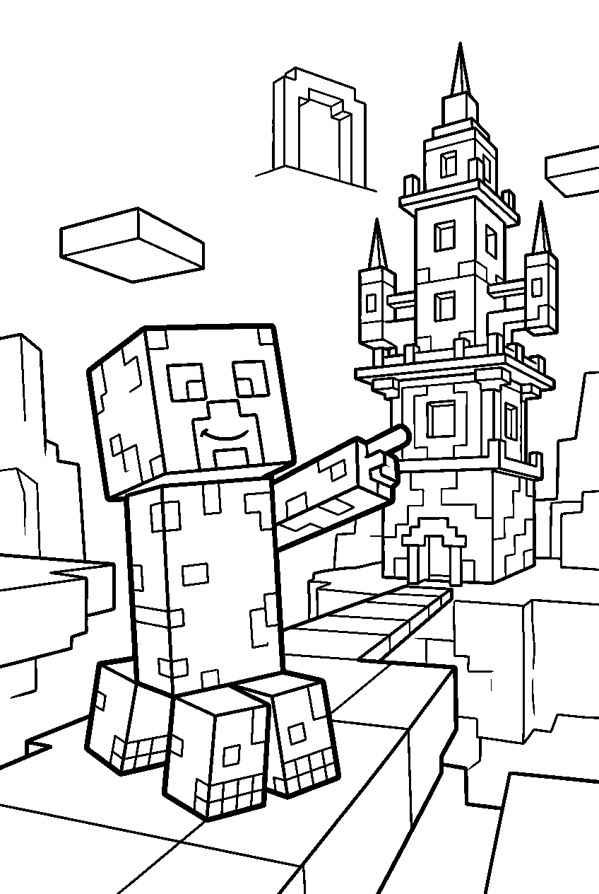 minecraft creeper pointing in end city line art