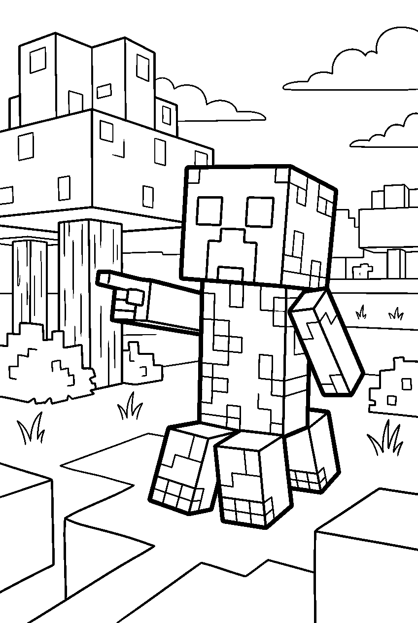 minecraft creeper pointing in forest biome line art
