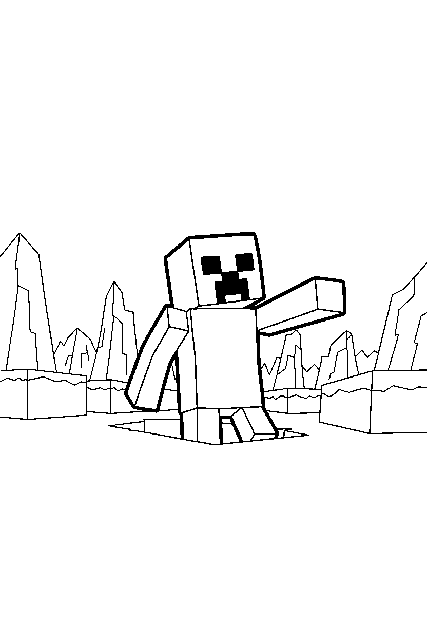 minecraft creeper reaching in icy biome line art