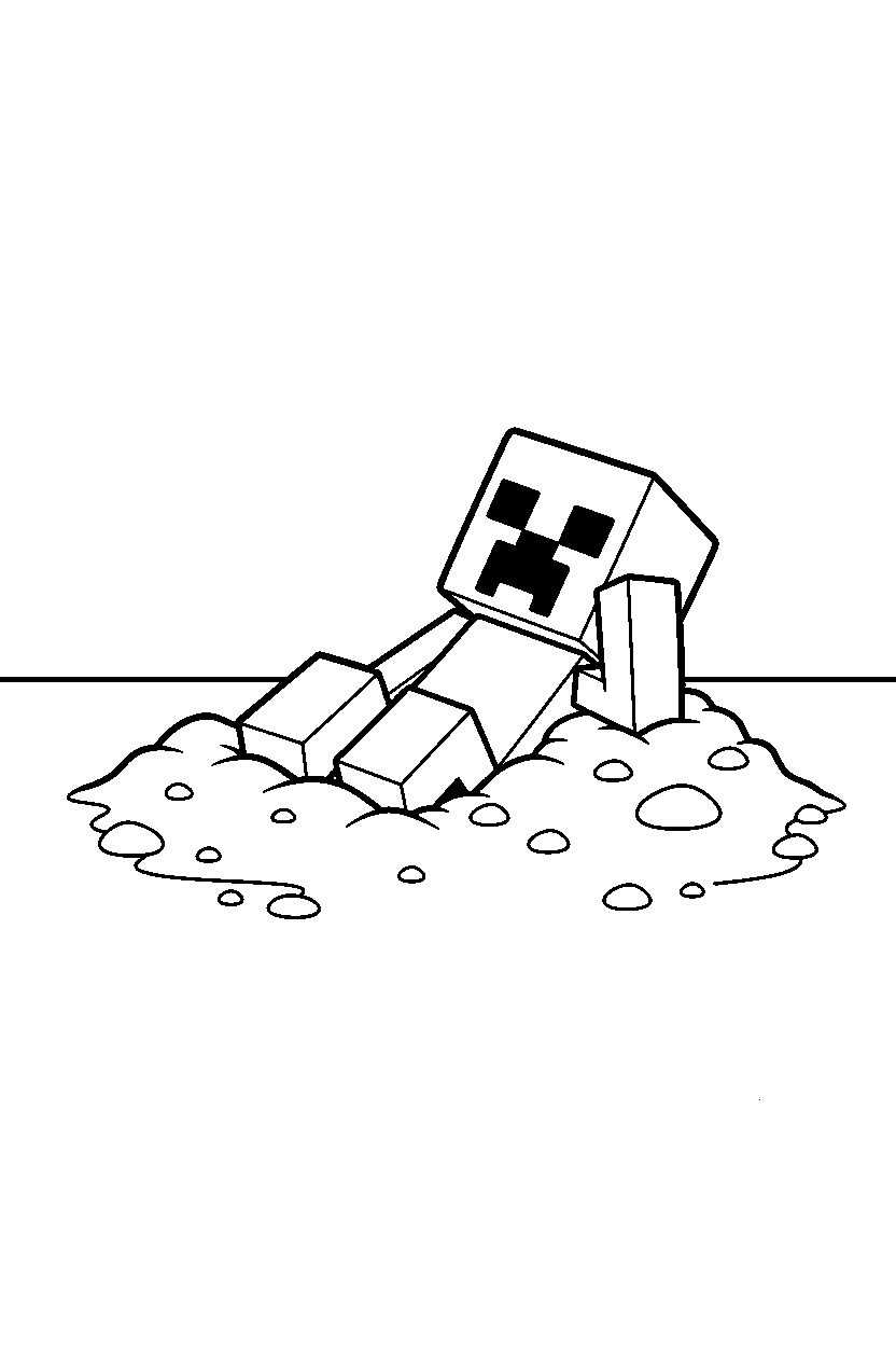 minecraft creeper resting in sand line art