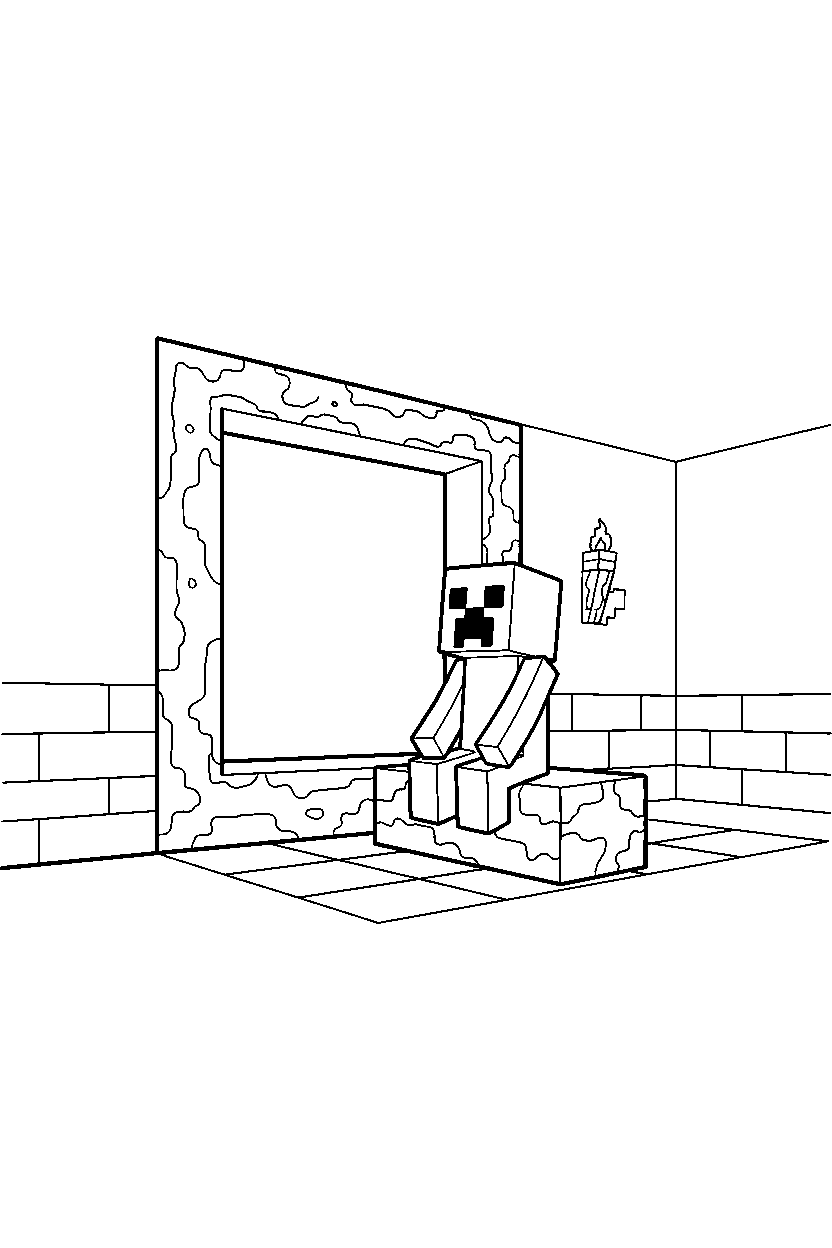 minecraft creeper sitting in portal room line art