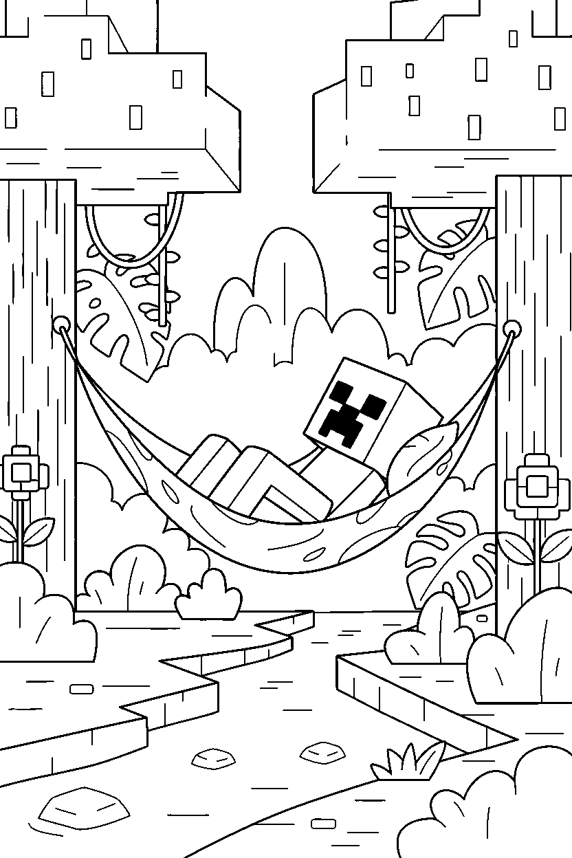 minecraft creeper sleeping in jungle line art