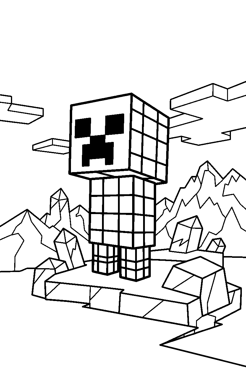 minecraft creeper smiling in icy biome line art