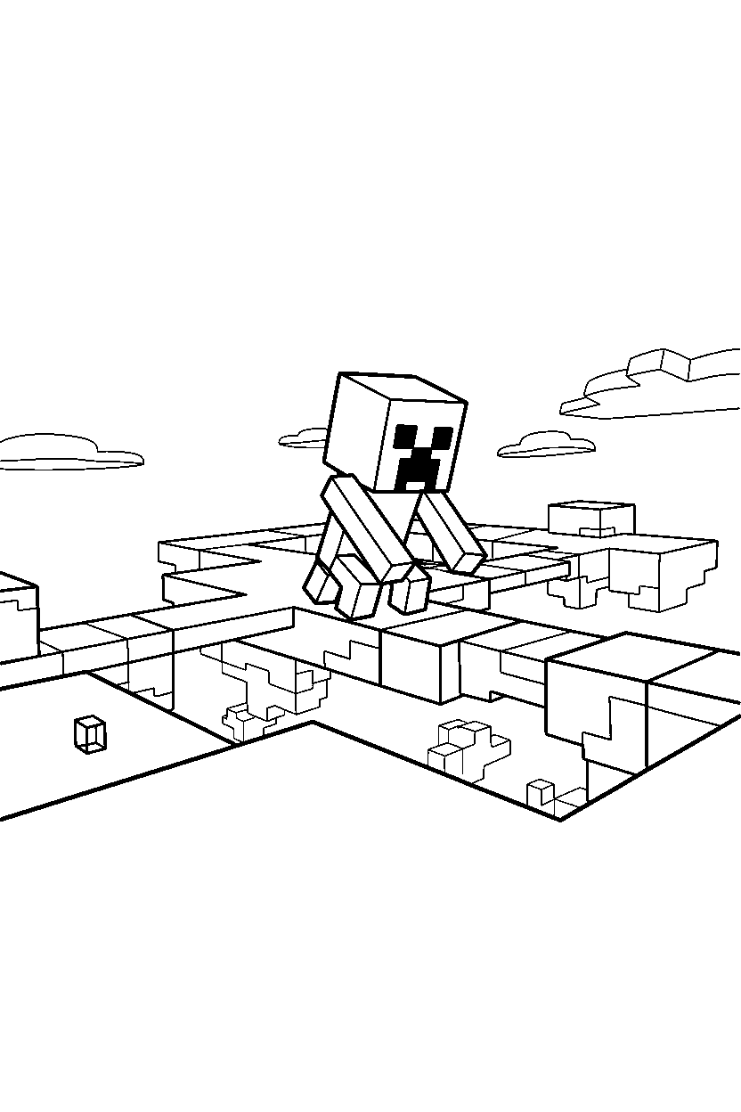 minecraft creeper sneaking quietly in a sky base line art