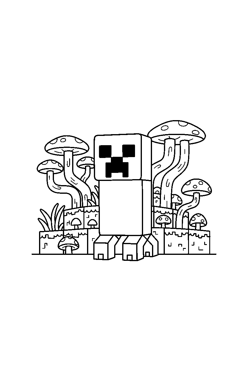 minecraft creeper standing calmly in crimson forest line art