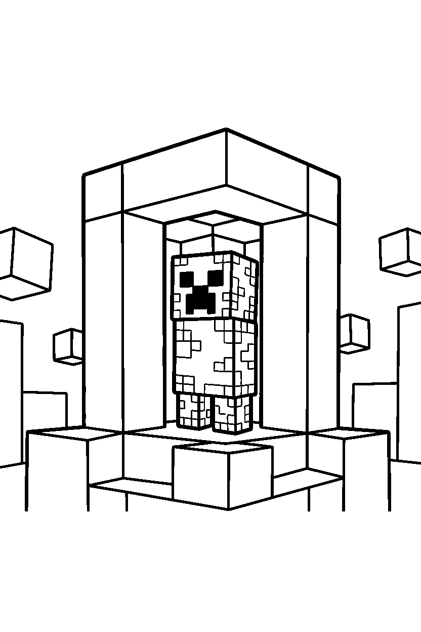 minecraft creeper standing calmly in end tower line art