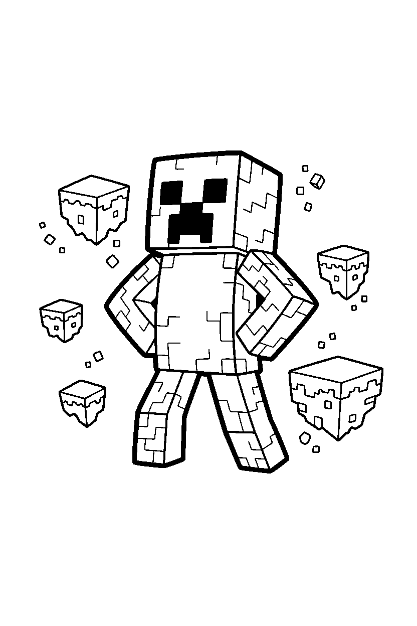 minecraft creeper standing confidently in end dimension line art