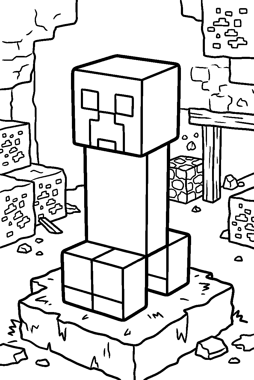 minecraft creeper standing in mining area line art
