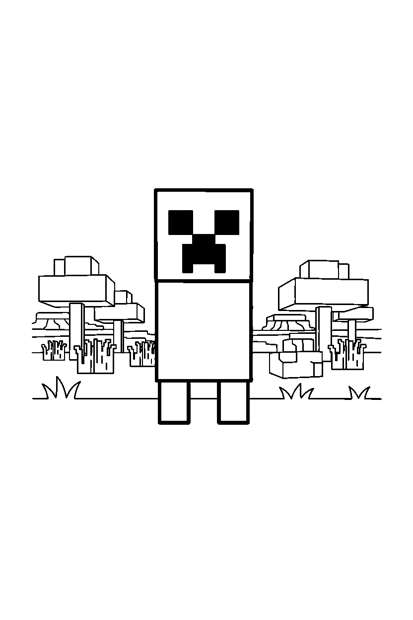 minecraft creeper standing quietly in a savanna line art