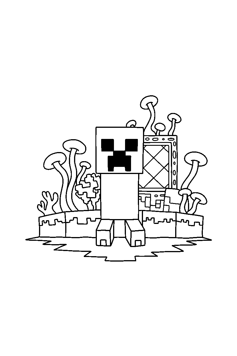 minecraft creeper standing quietly in silence in the nether line art