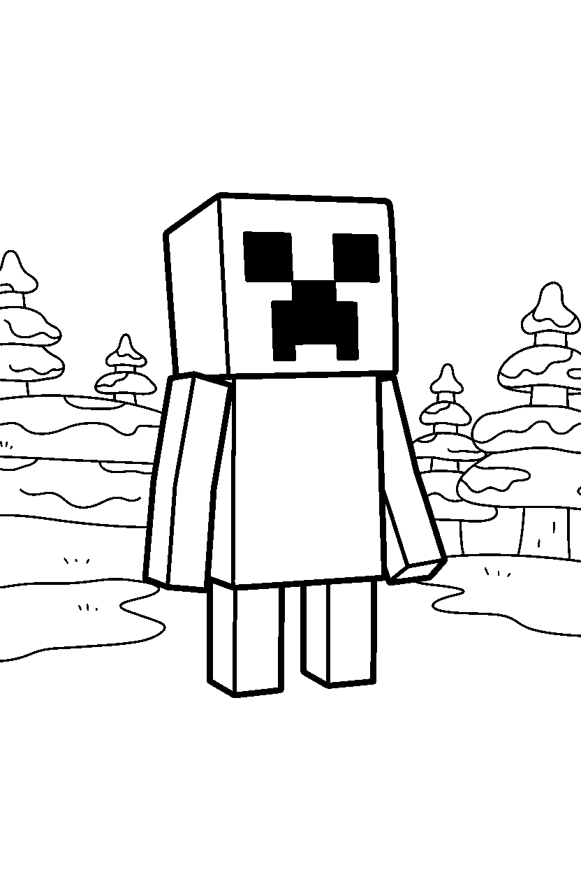 minecraft creeper standing quietly in snowy tundra line art