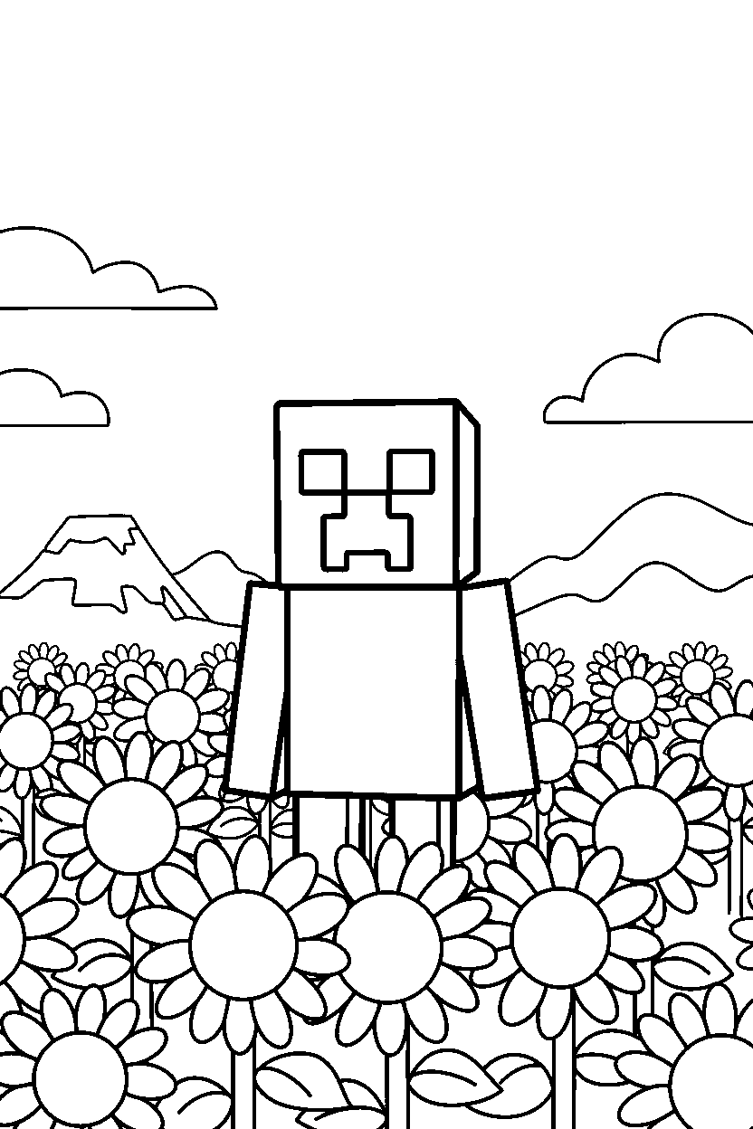 minecraft creeper standing still quietly in sunflower plains line art