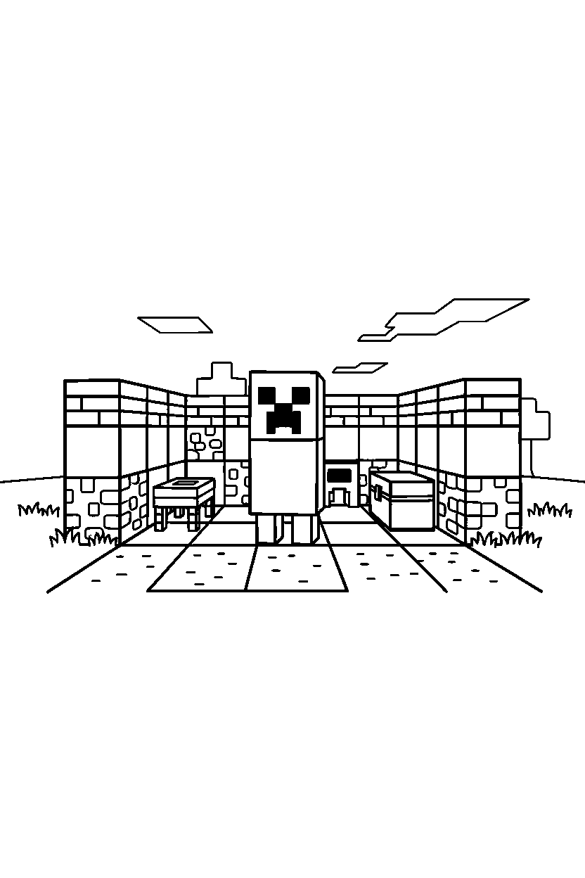 minecraft creeper standing still silently in a survival base line art