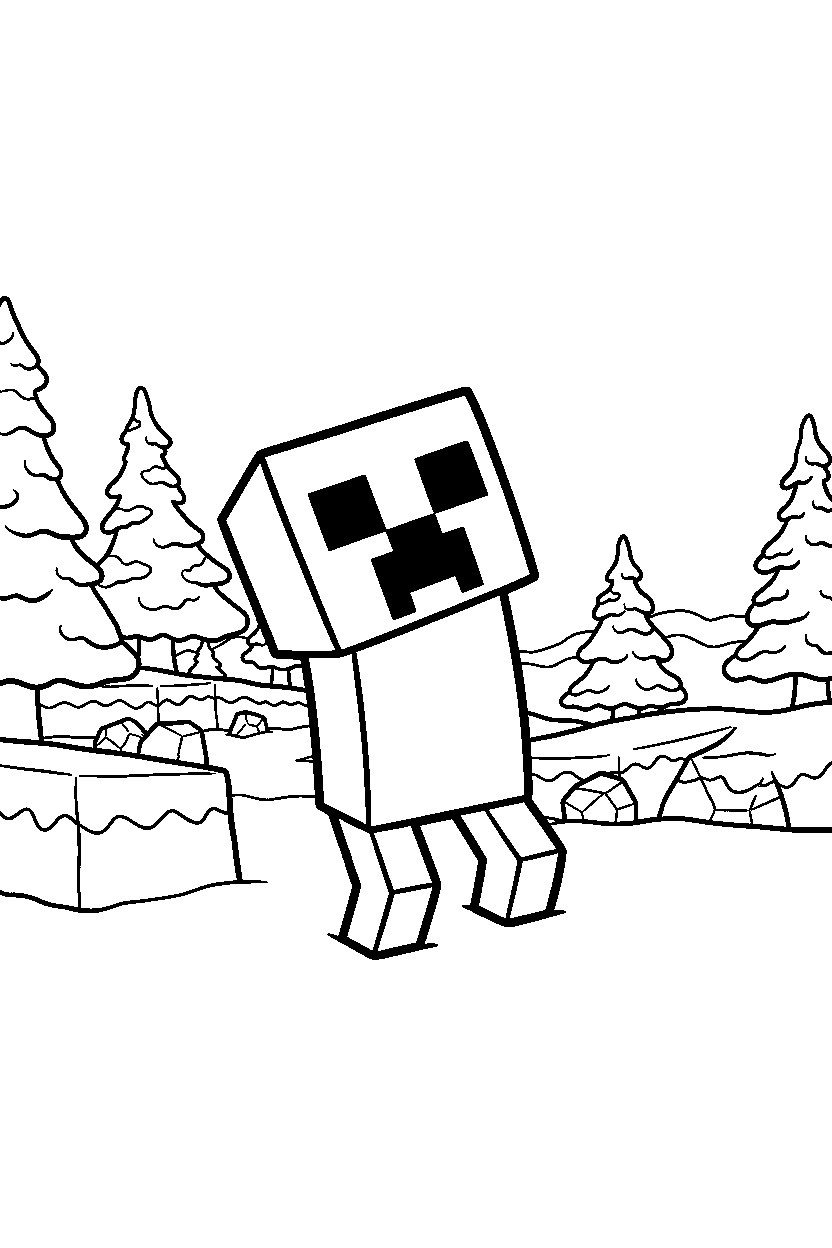 minecraft creeper studying the surroundings in snowy tundra line art