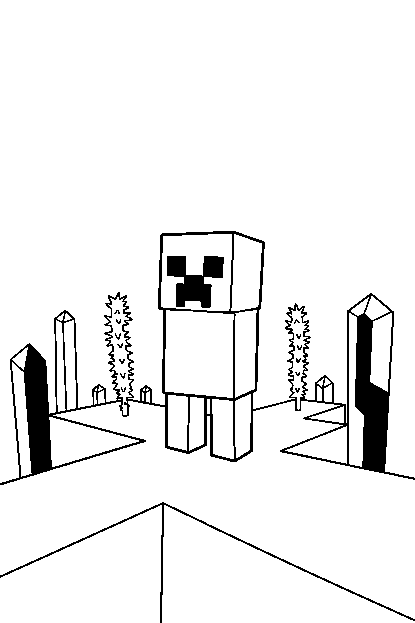 minecraft creeper waiting quietly in the end dimension line art