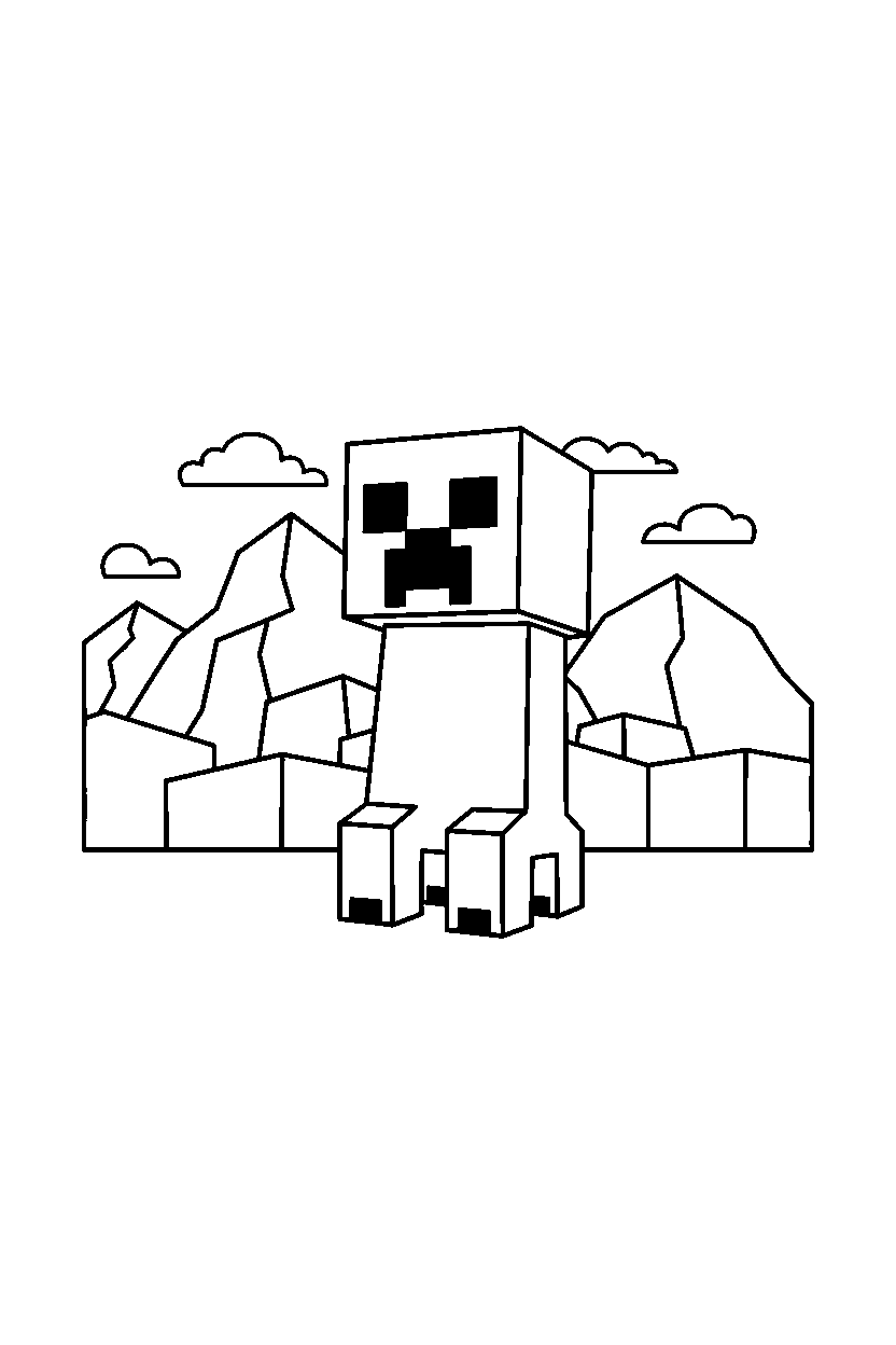 minecraft creeper waiting silently in mountains line art