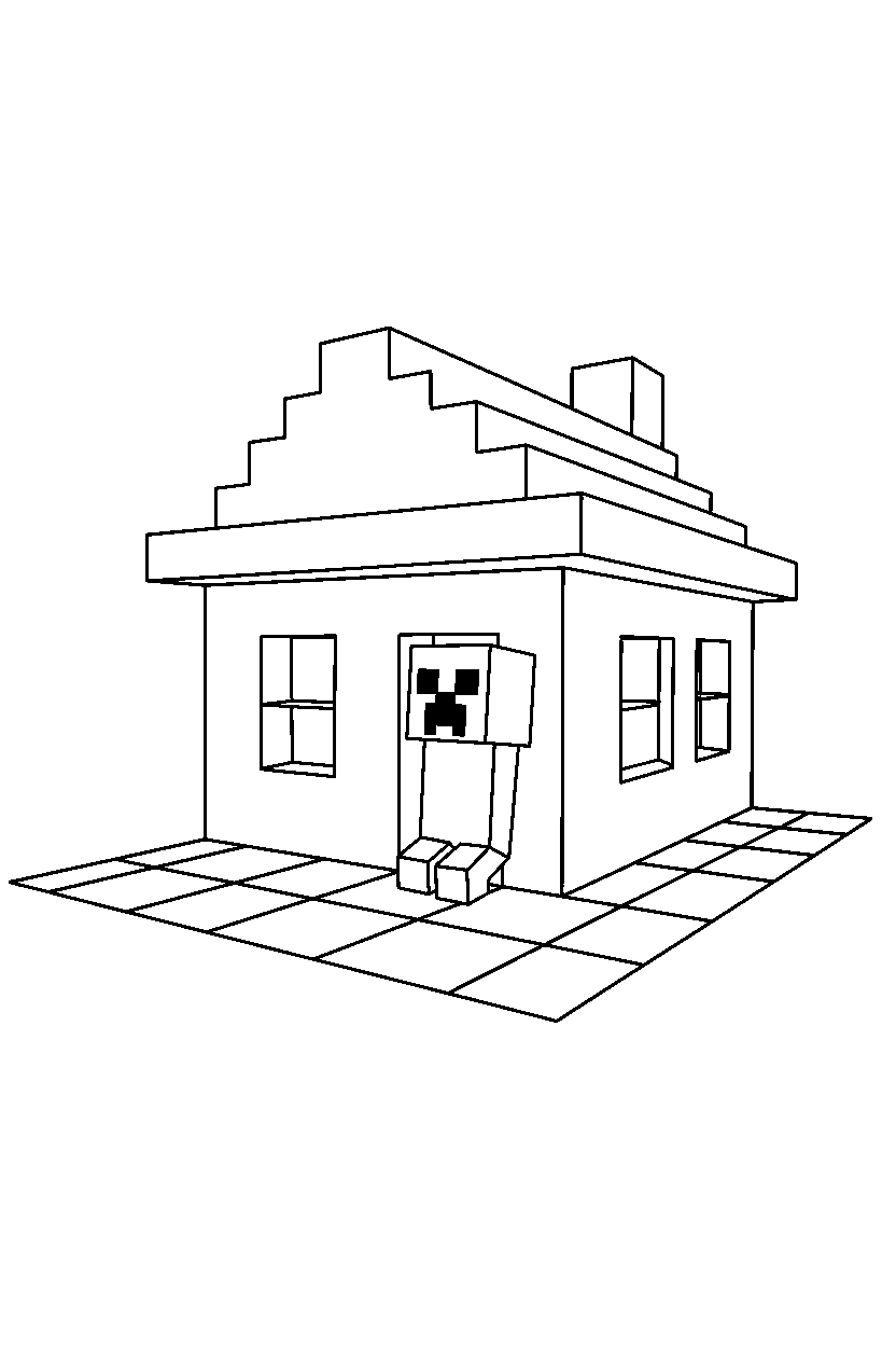 minecraft creeper waiting silently inside a house line art