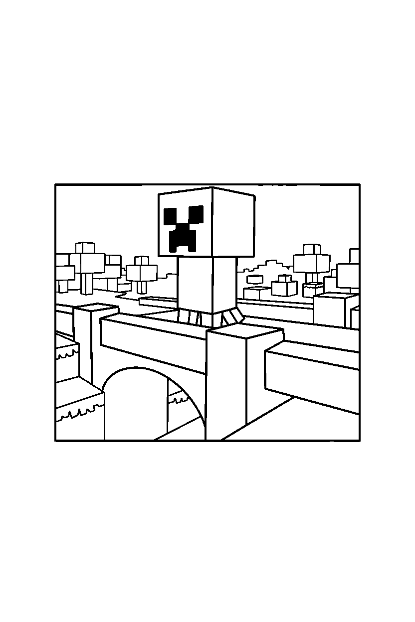 minecraft creeper waiting silently on a bridge line art