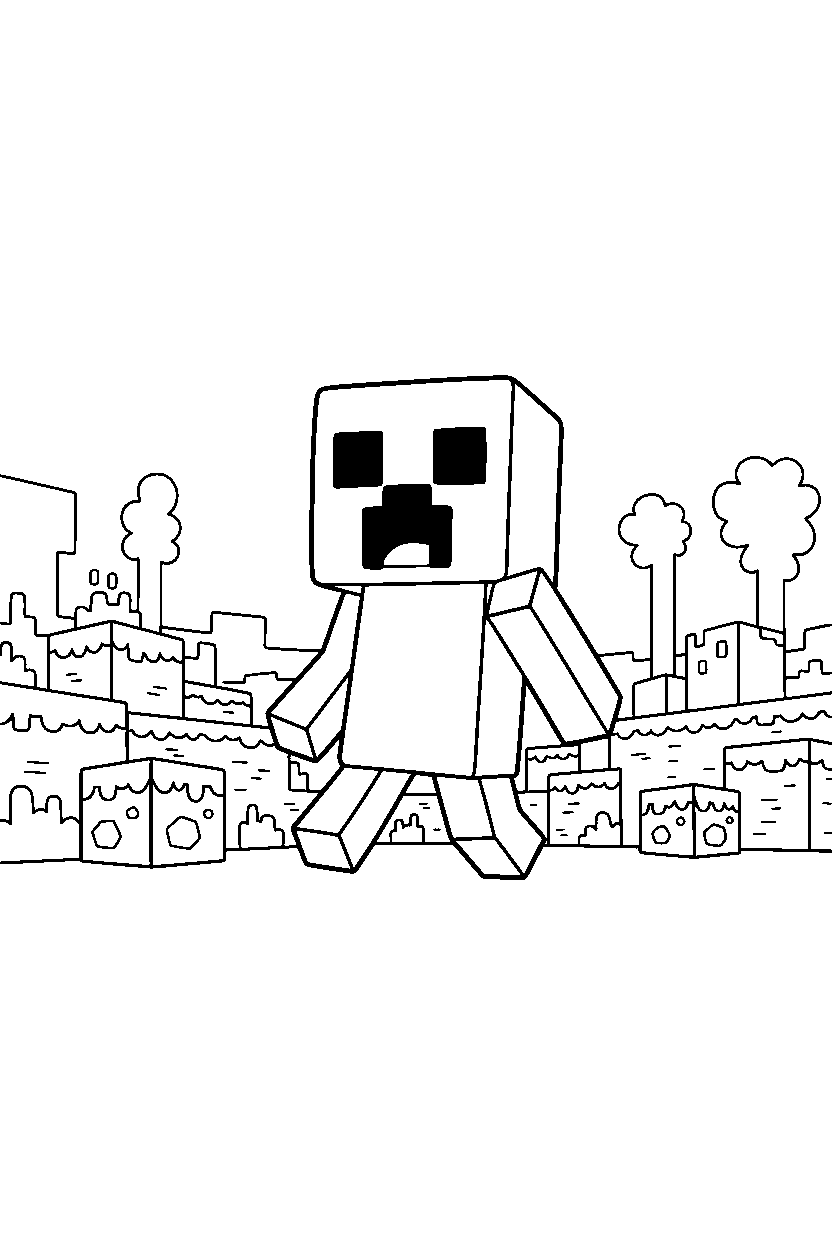 minecraft creeper walking happily in the nether line art
