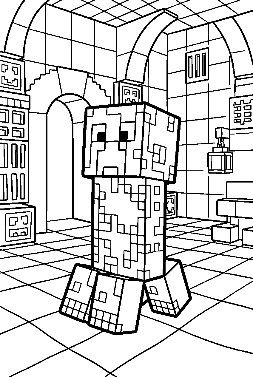 minecraft creeper walking in trial chamber line art