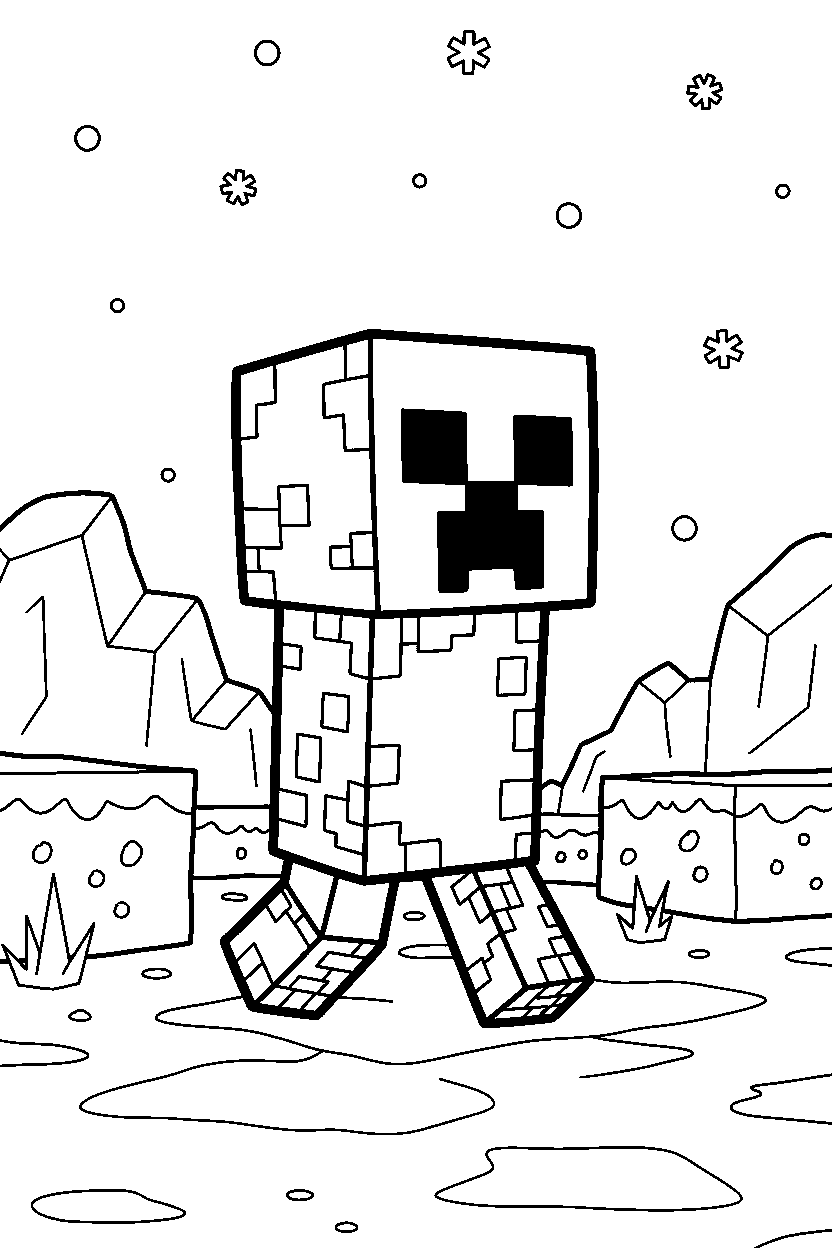 minecraft creeper walking slowly in icy biome line art