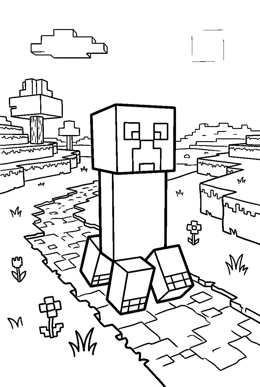 minecraft creeper walking slowly in plains biome line art