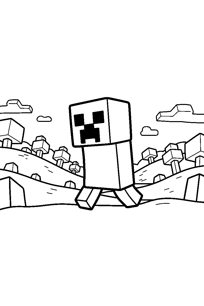 minecraft creeper walking slowly in valley line art