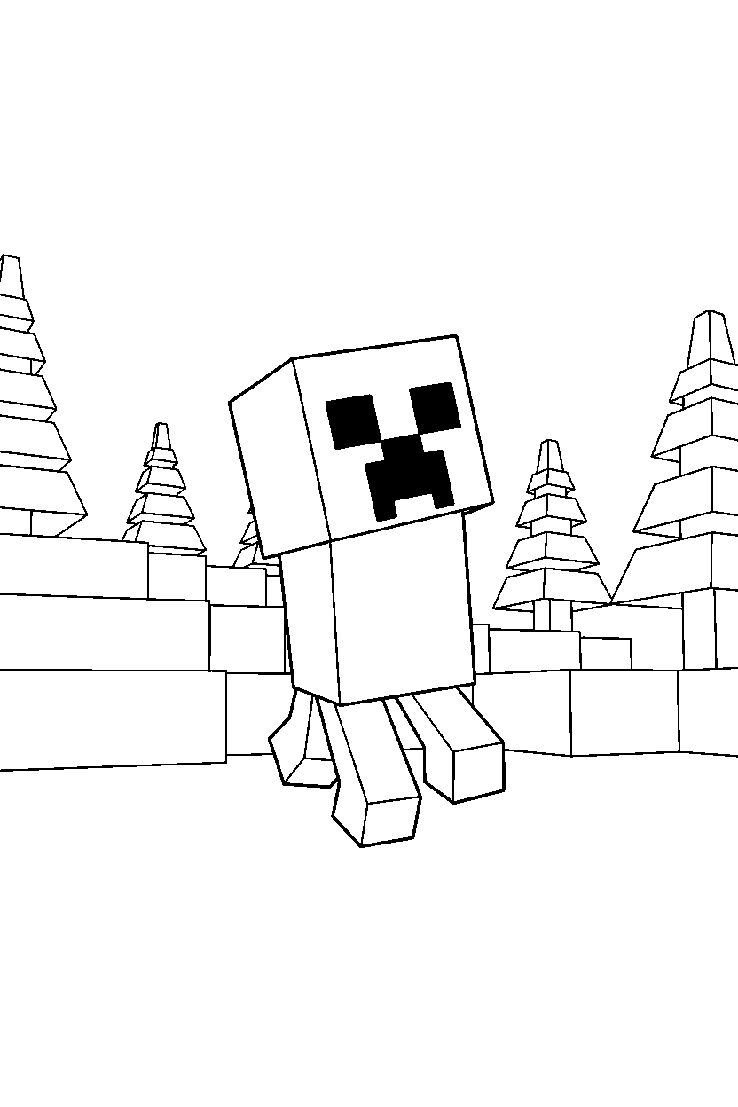 minecraft creeper wandering aimlessly in snowy tundra line art