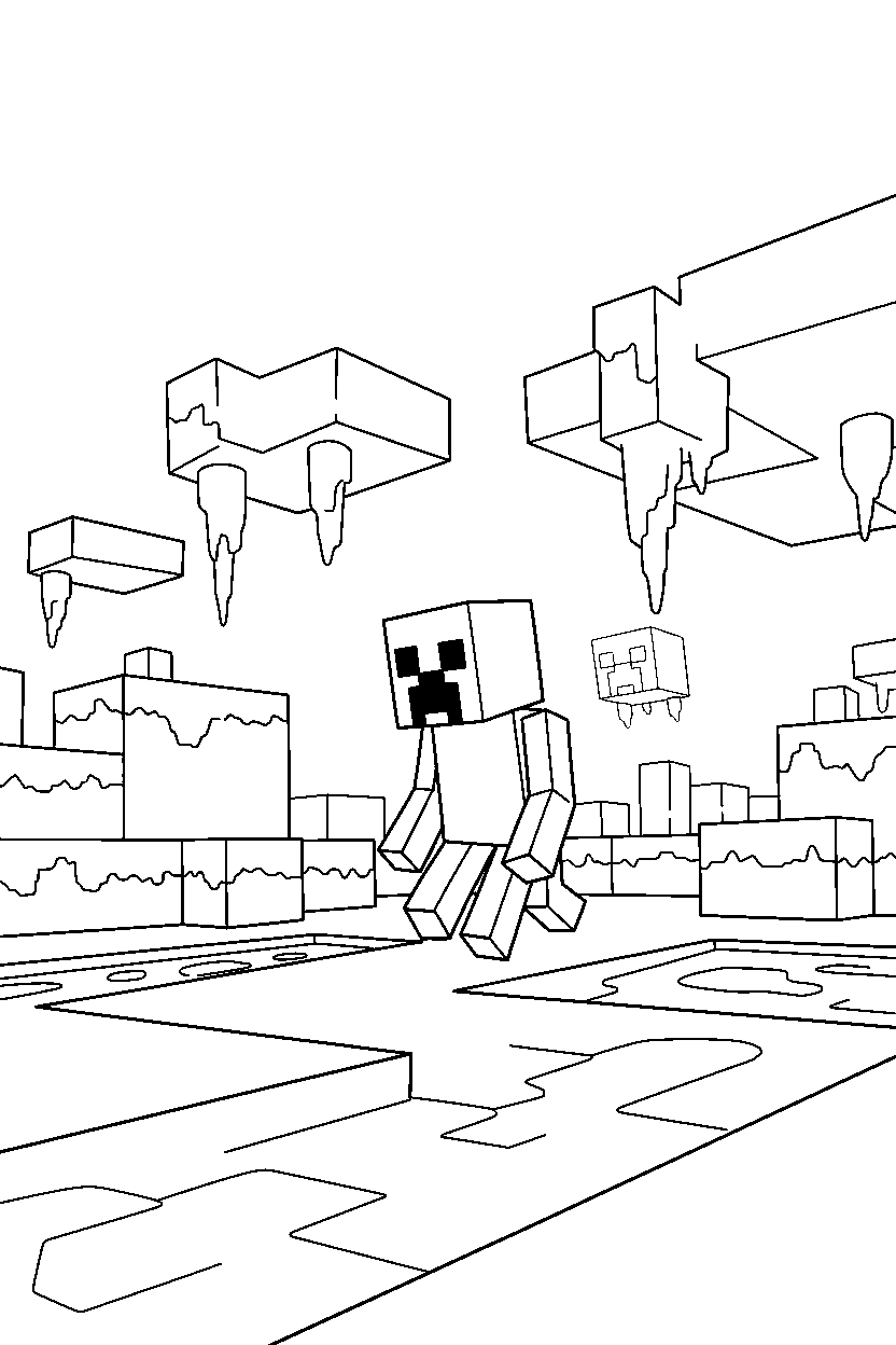 minecraft creeper wandering cautiously in the nether line art