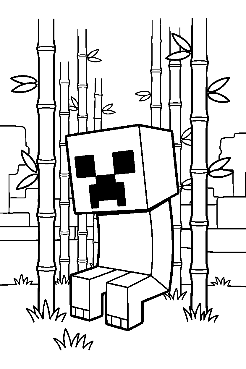 minecraft creeper watching carefully in a bamboo jungle line art