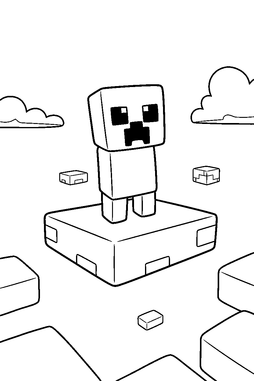 minecraft creeper watching carefully in a sky base line art