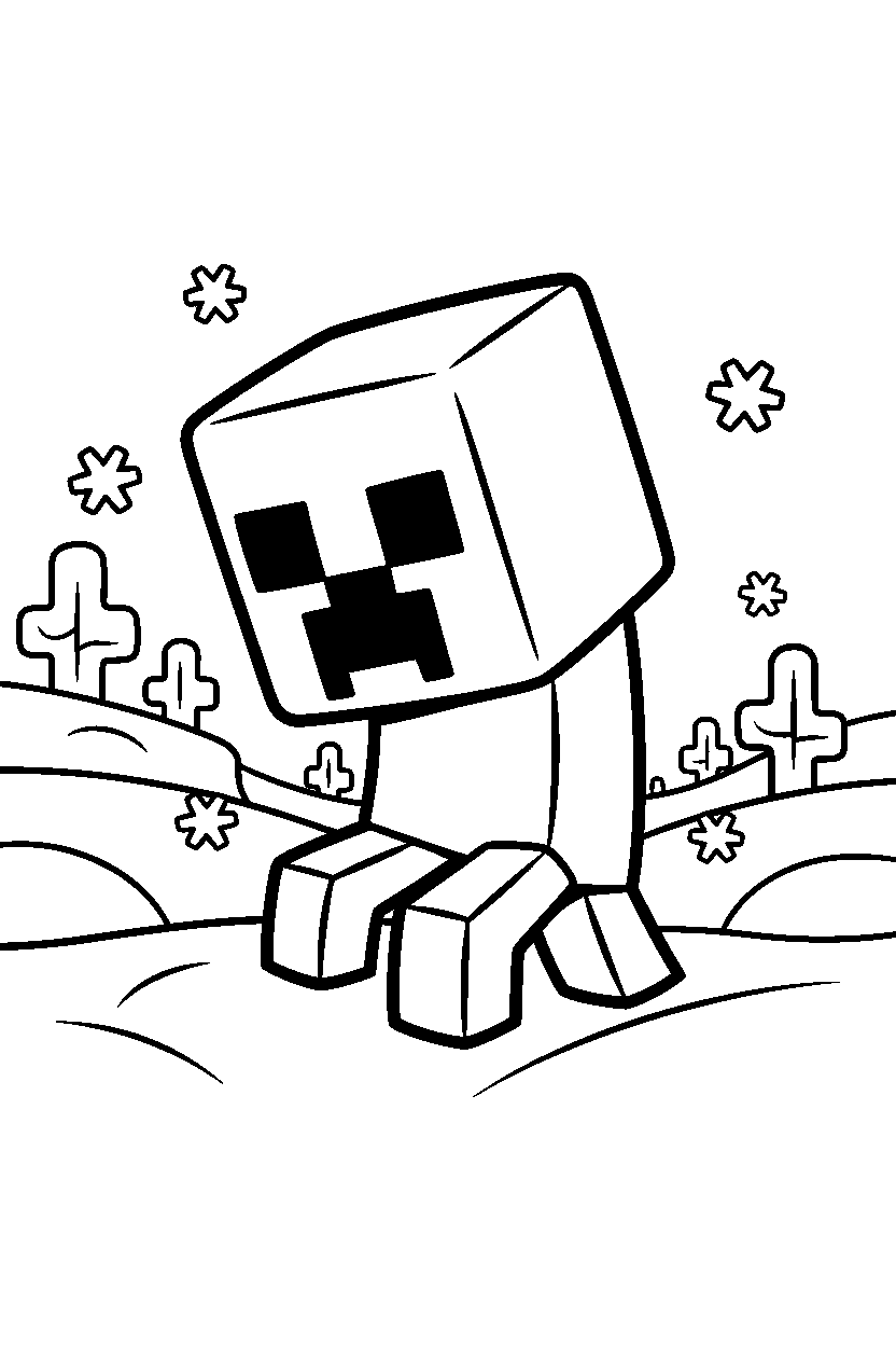 minecraft creeper watching carefully in snowy tundra line art