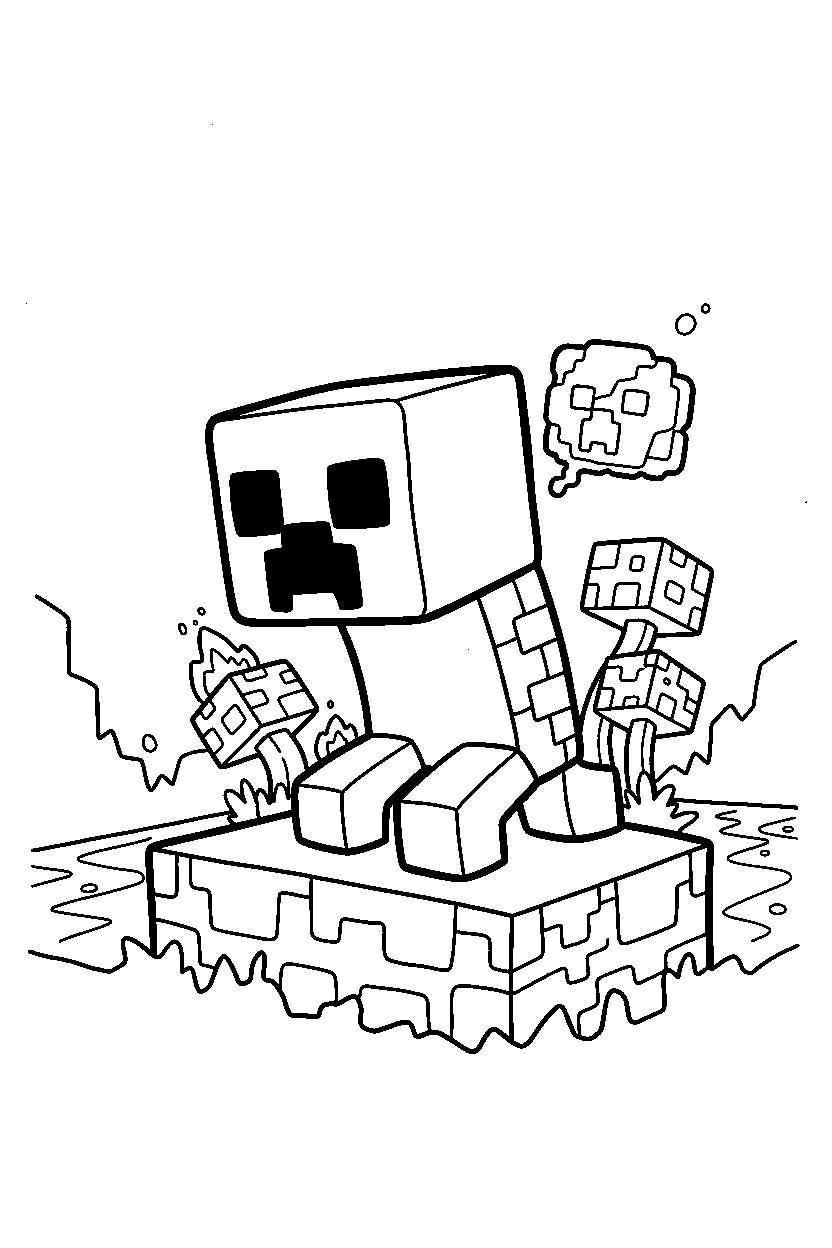 minecraft creeper watching carefully in the nether line art