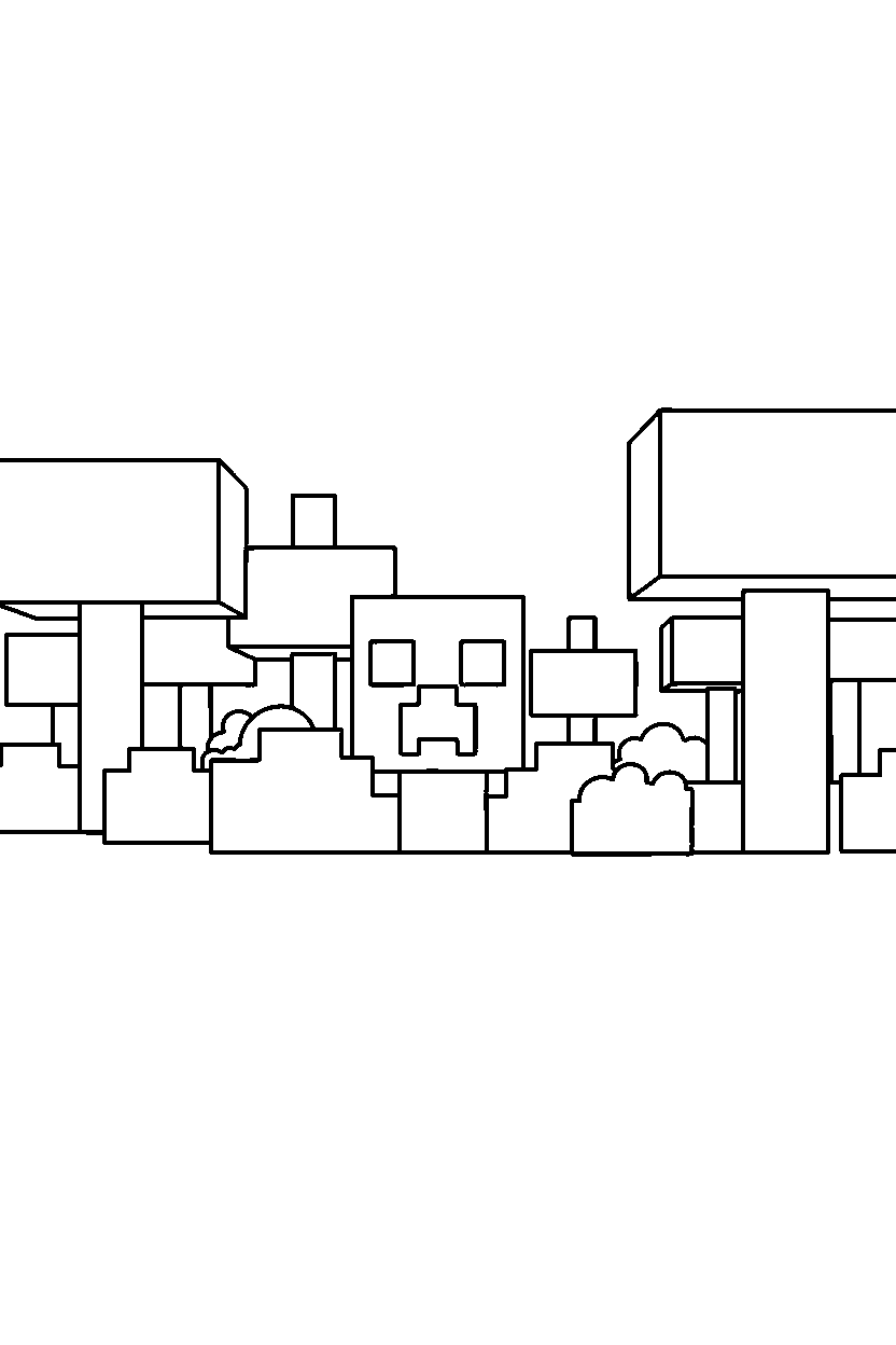minecraft creeper watching from afar in a forest line art