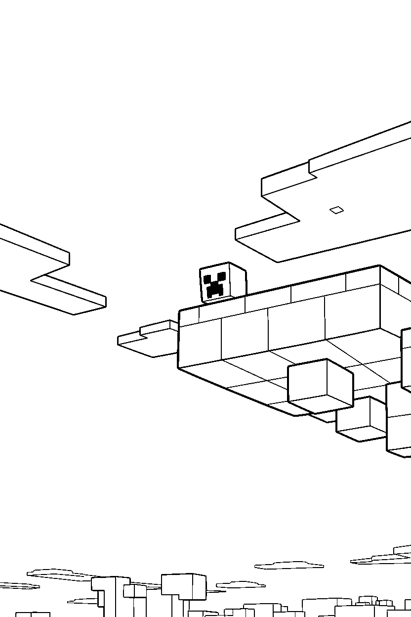 minecraft creeper watching from afar in a sky base line art