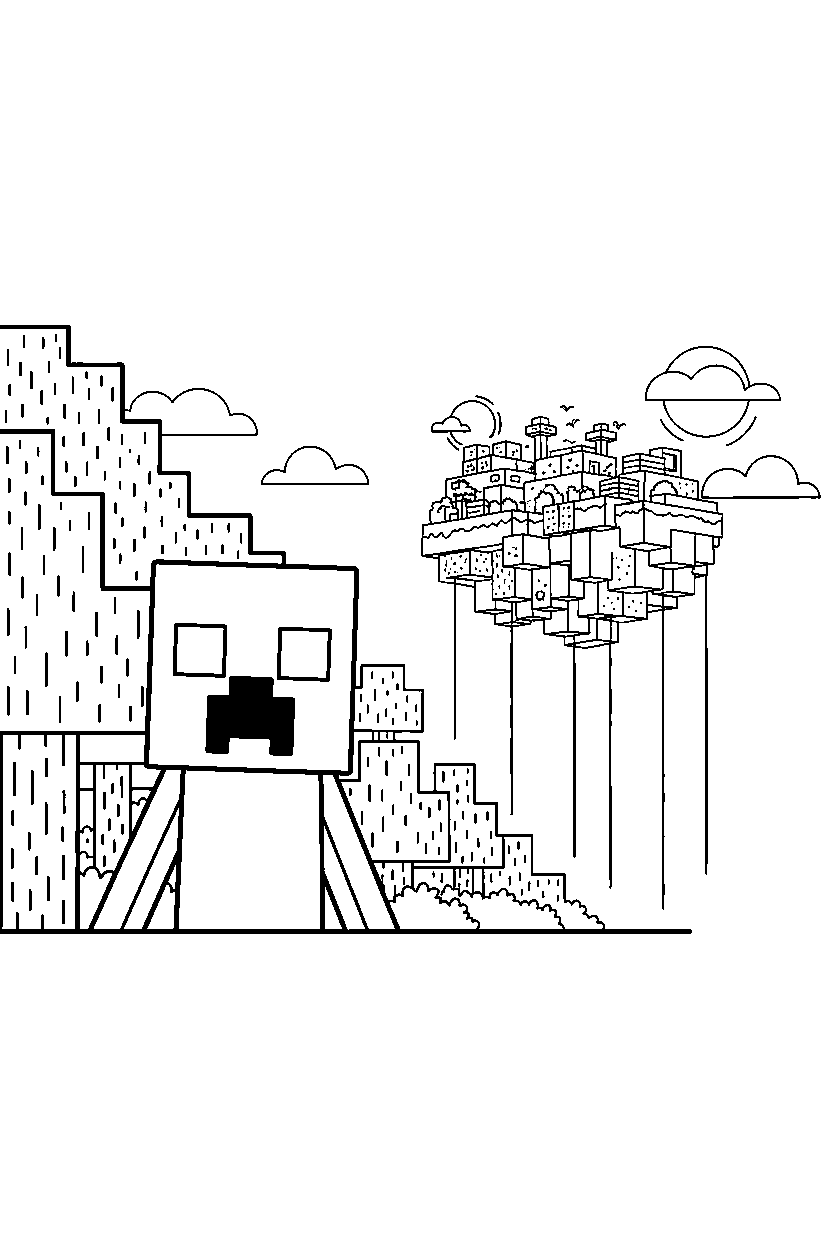 minecraft creeper watching from the forest edge in a sky base line art