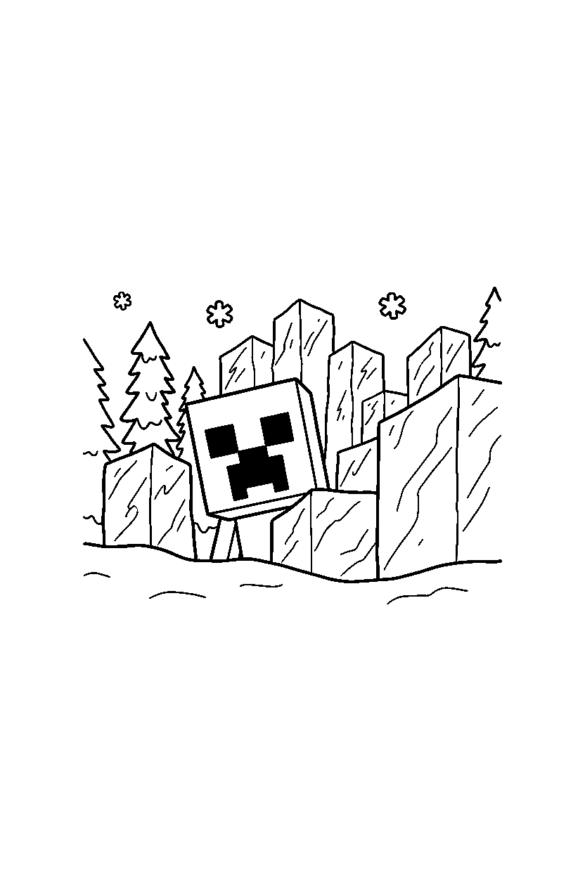 minecraft creeper watching in icy biome line art