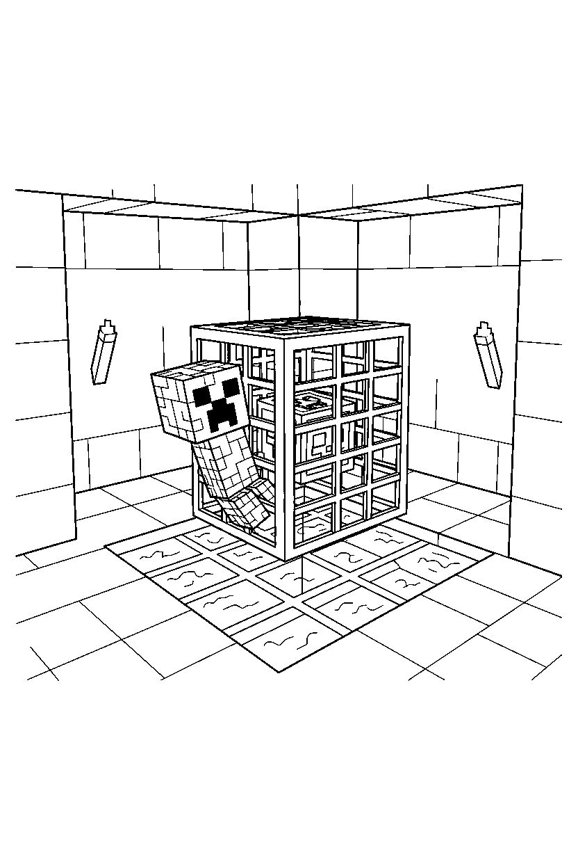 minecraft creeper watching in mob spawner room line art