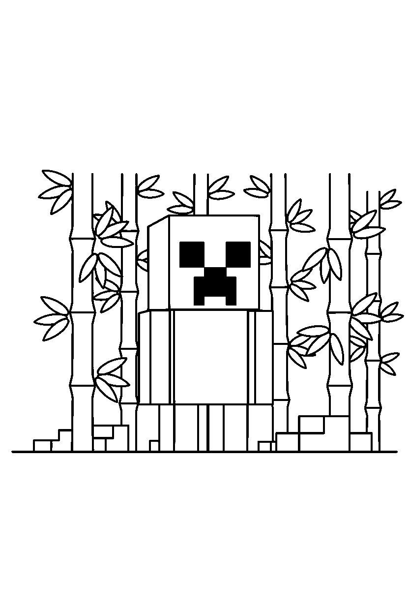 minecraft creeper watching quietly in silence in a bamboo jungle line art