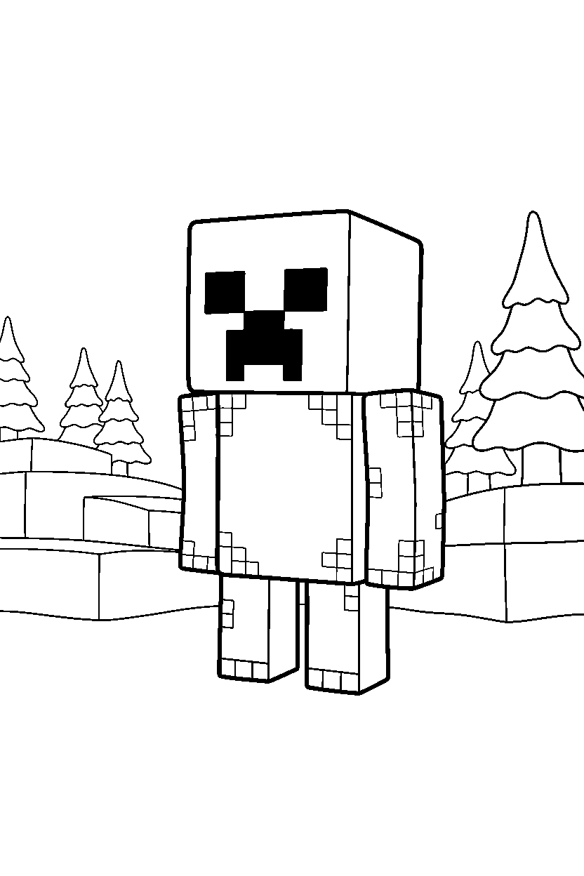 minecraft creeper watching quietly in snowy tundra line art