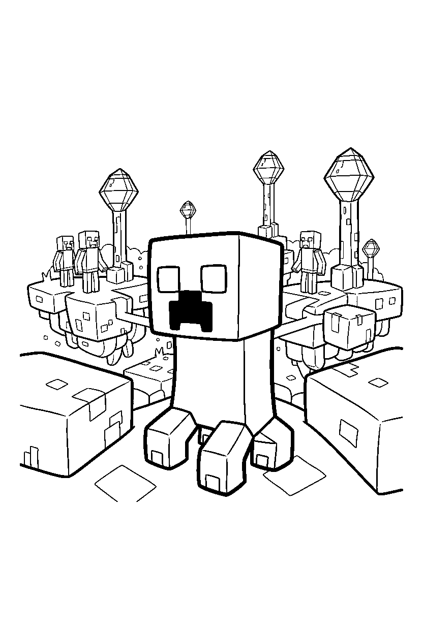 minecraft creeper watching quietly in the end dimension line art