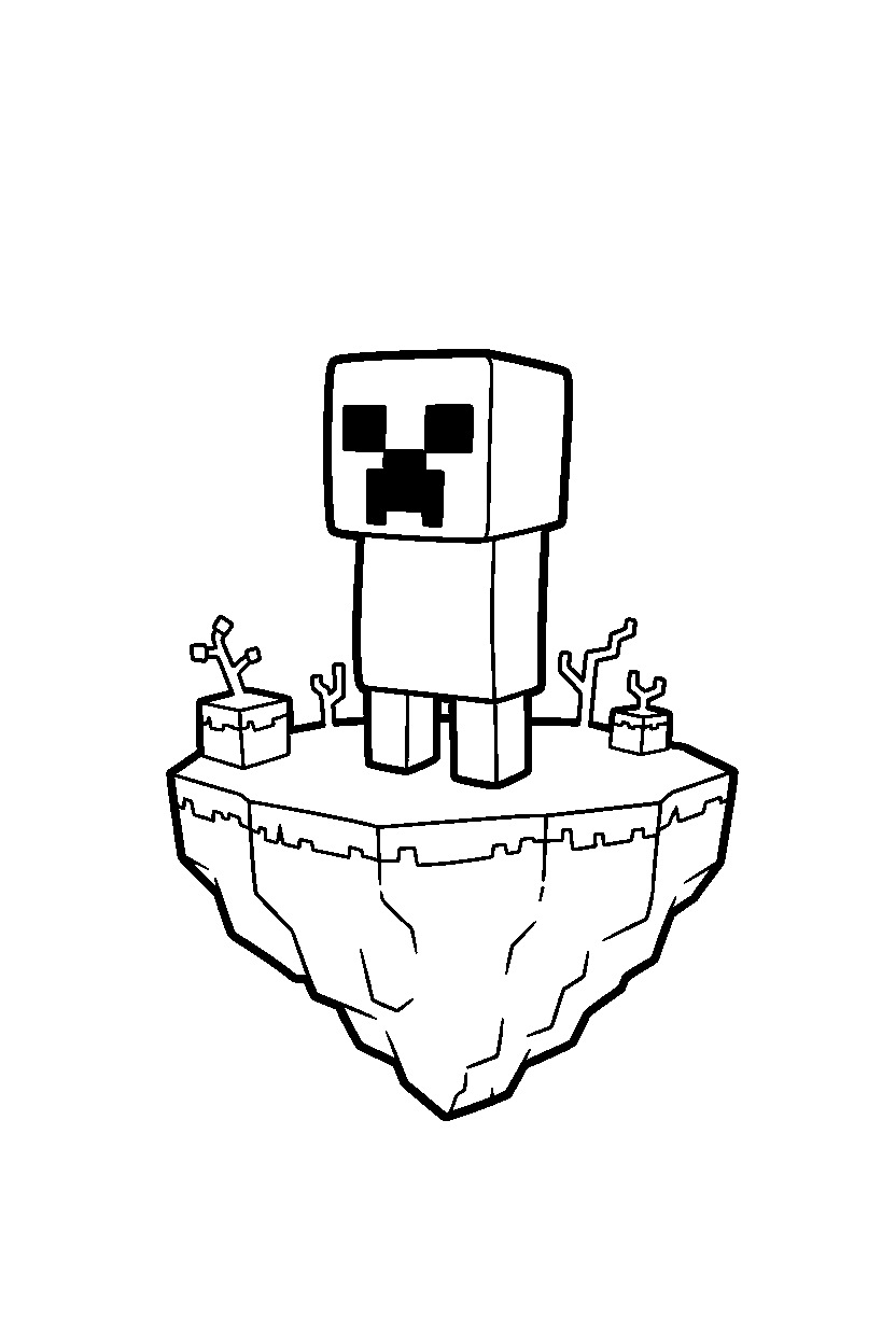 minecraft creeper watching quietly on an end island line art