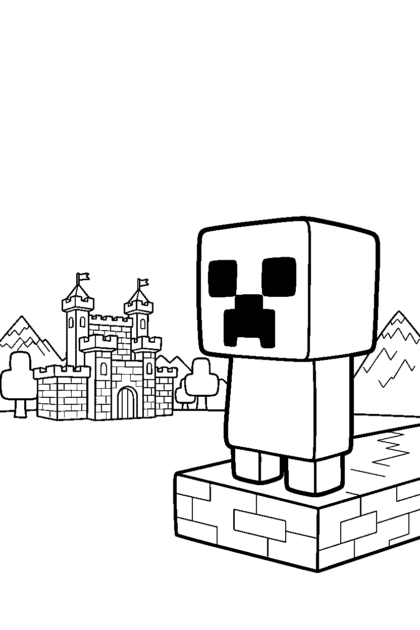 minecraft creeper watching silently in a castle base line art