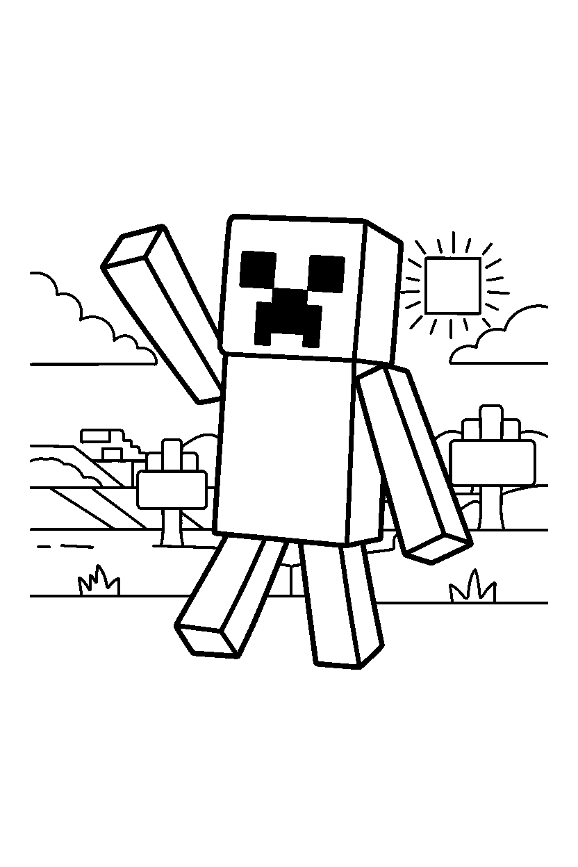 minecraft creeper waving in plains line art
